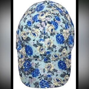 Women's Floral Sequins Sparkly Blue Baseball Cap Hat Adjustable Strap Spring